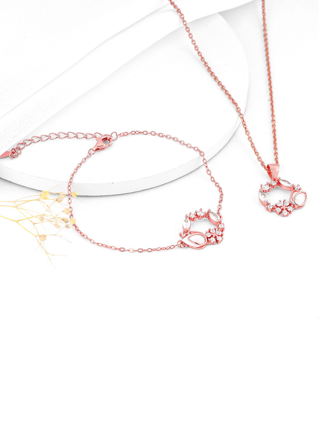 GIVA 925 Sterling Silver Rose Gold-Plated Drop Jewellery Set