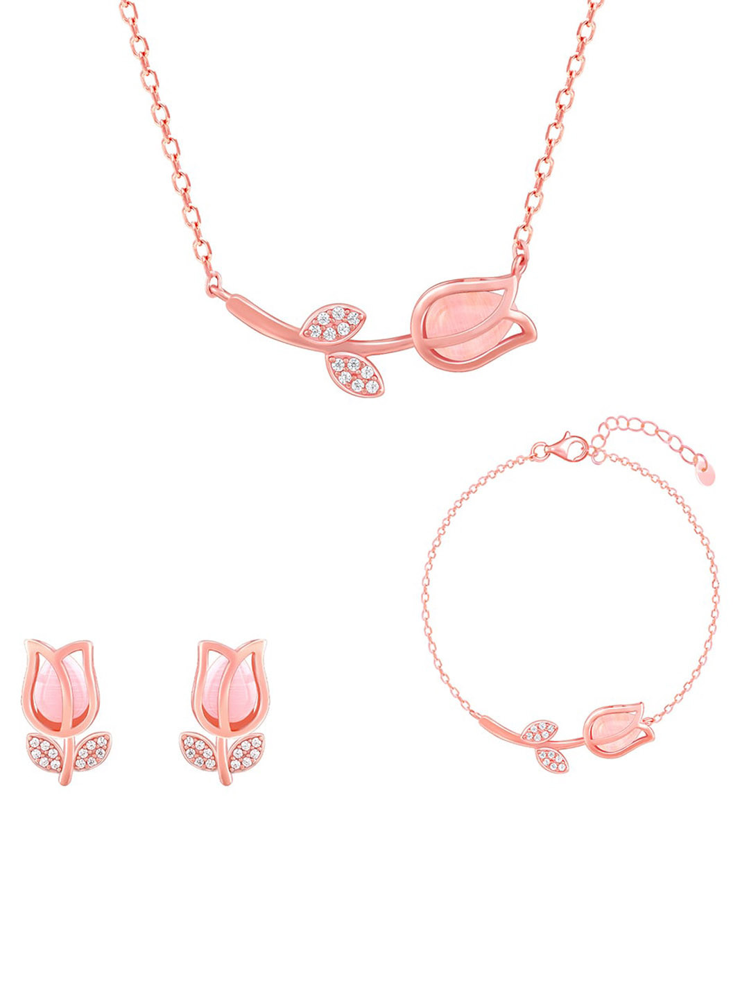 GIVA 925 Sterling Silver Rose Gold-Plated Quartz Flower Jewellery Set