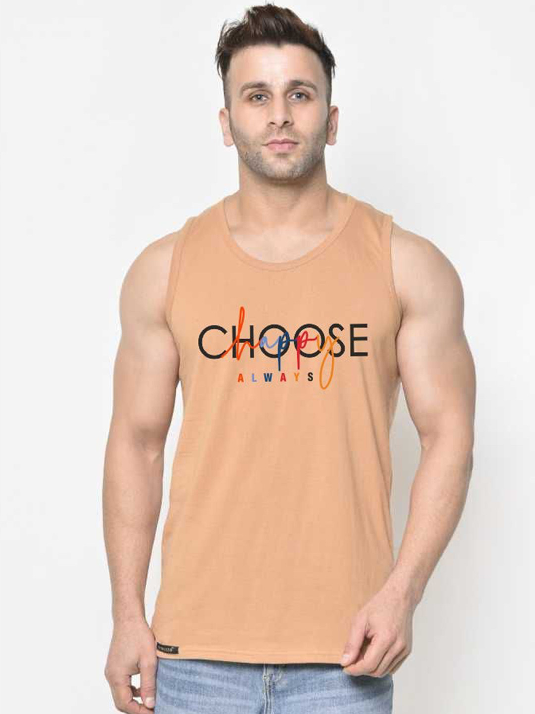 SLOWLORIS Printed Combed Cotton Bio-Wash Gym Vest SL26 CHS RUST