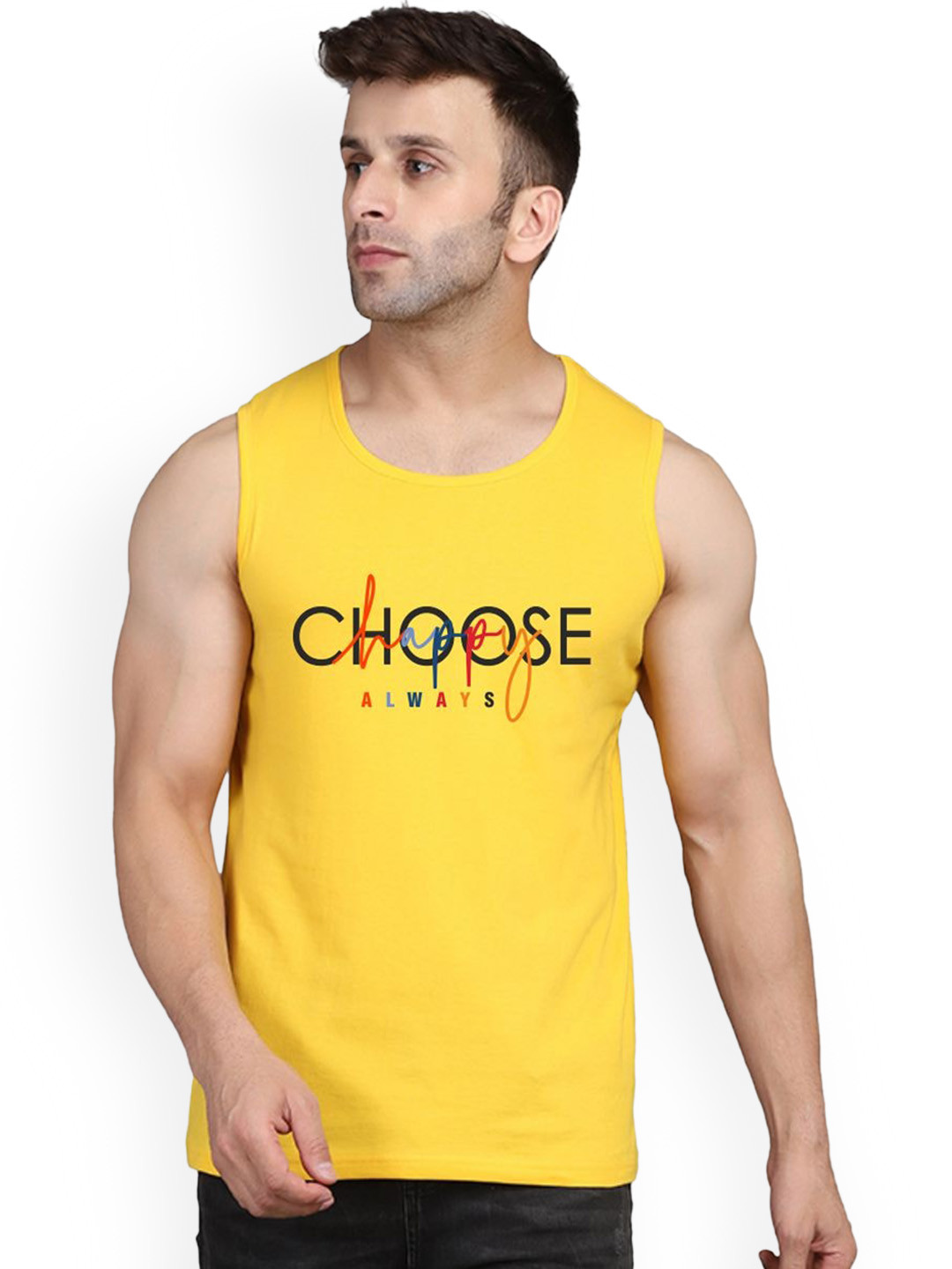 SLOWLORIS Printed Cotton Bio-Wash Gym Vest SL26 CHS YELLOW