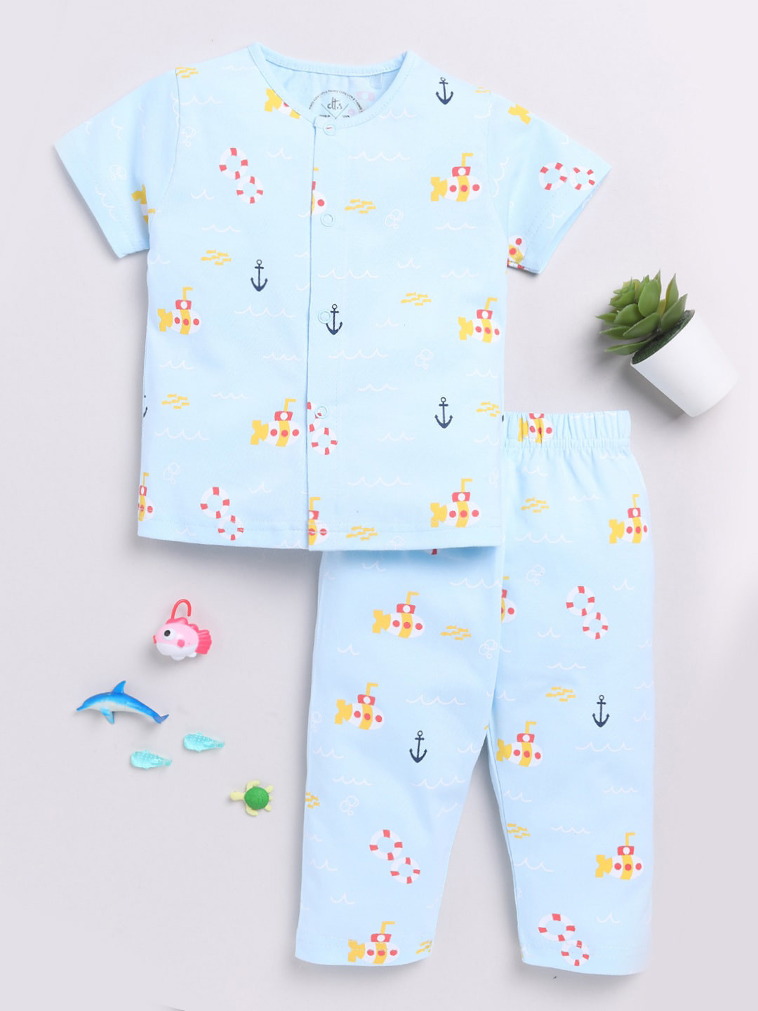 Clt.s Infants Nautical Printed Pure Cotton Night Suit