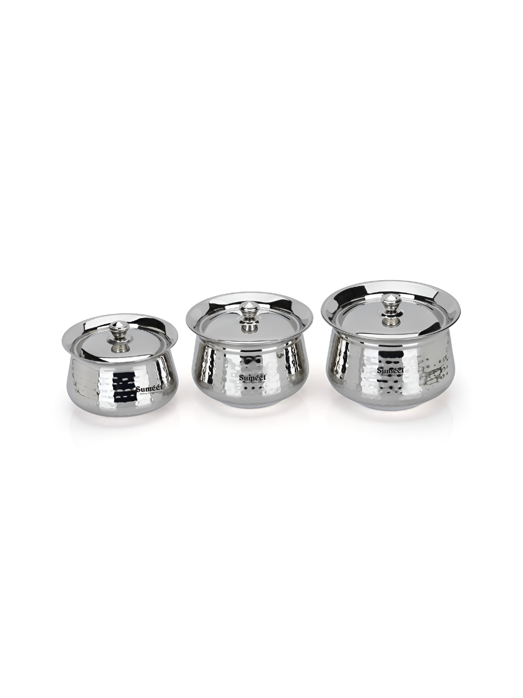 Sumeet Silver-Toned 3 Pieces Stainless Steel Dishwasher Safe Cooking Handi Set