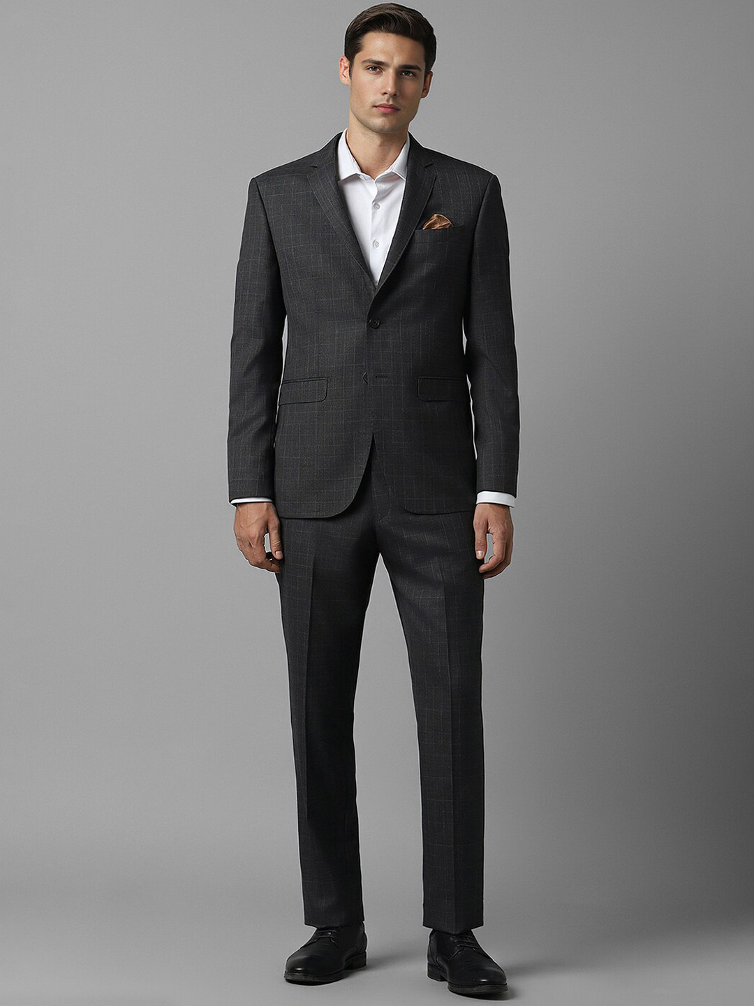 Luxure by Louis Philippe Checked Single-Breasted Pure Wool Slim-Fit Two Piece Formal Suit