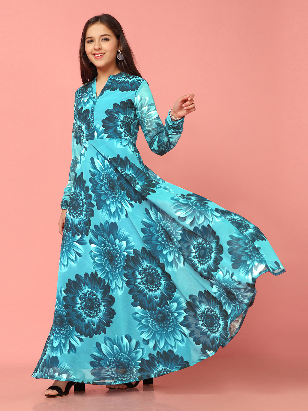 FASHION DREAM Girls Floral Printed  Fit & Flare Maxi Ethnic Dresses