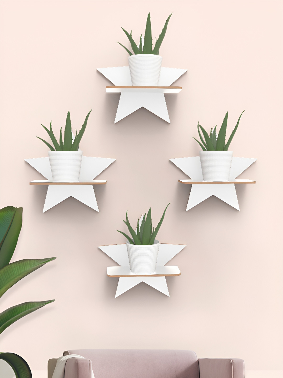 Home Sparkle White 4 Pieces Star Shape MDF Wall Shelves