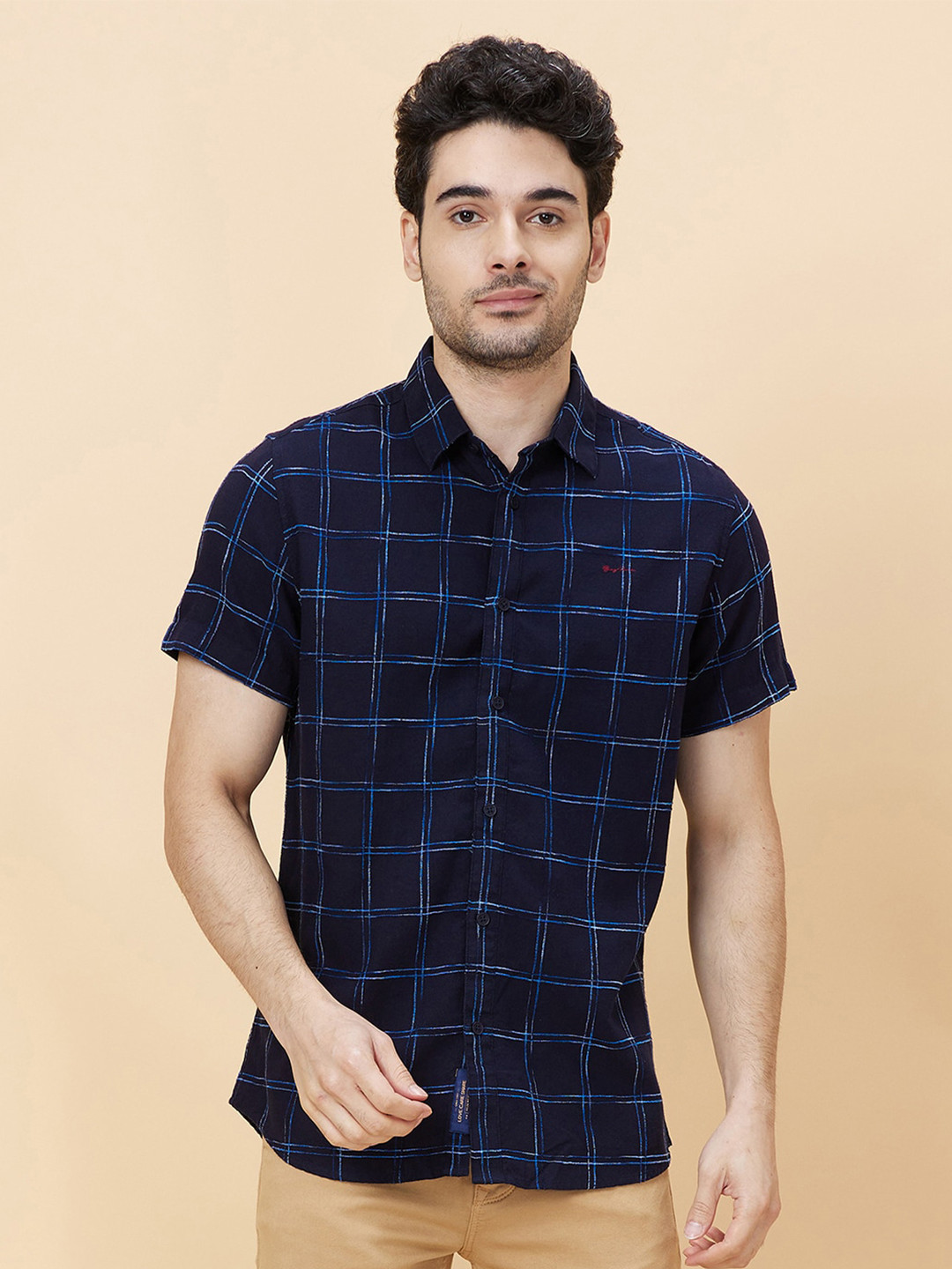 Being Human Slim Fit Windowpane Checks Spread Collar Short Sleeves Casual Shirt