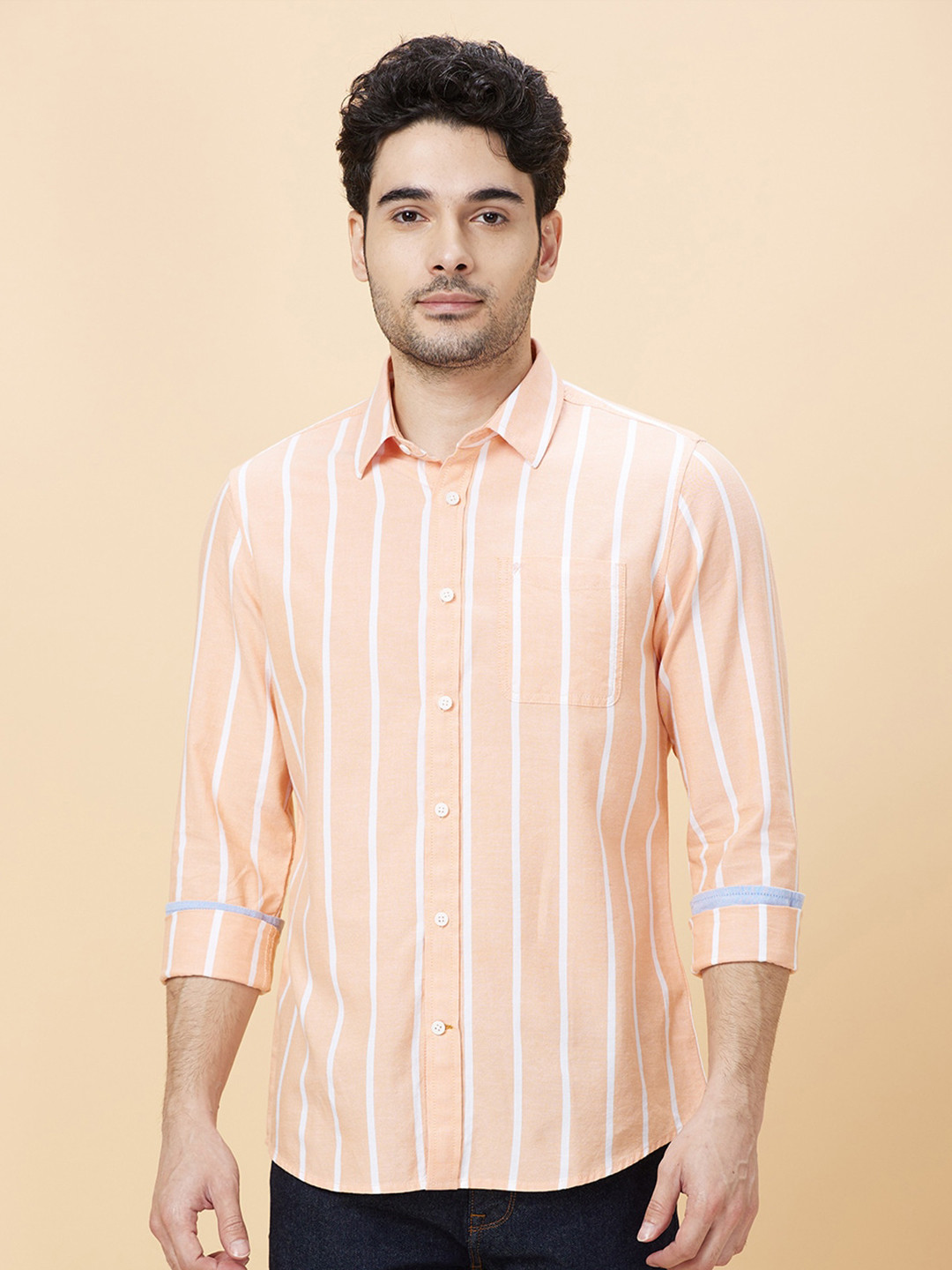 Being Human Vertical Stripes Spread Collar Slim Fit Cotton Casual Shirt