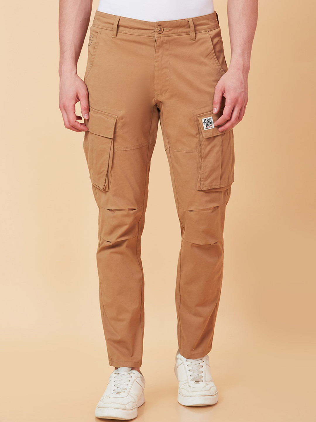 Being Human Men Mid-Rise Plain Cotton Slim Fit Cargos Trouser