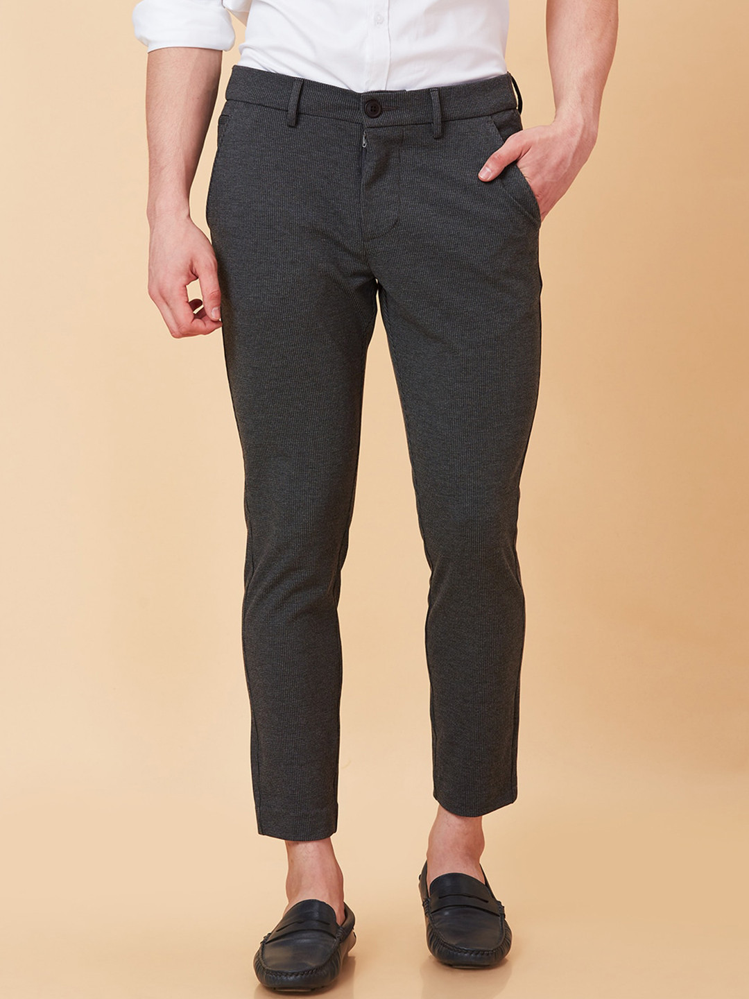 Being Human Men Textured Mid Rise Easy Wash Cotton Chino Trousers