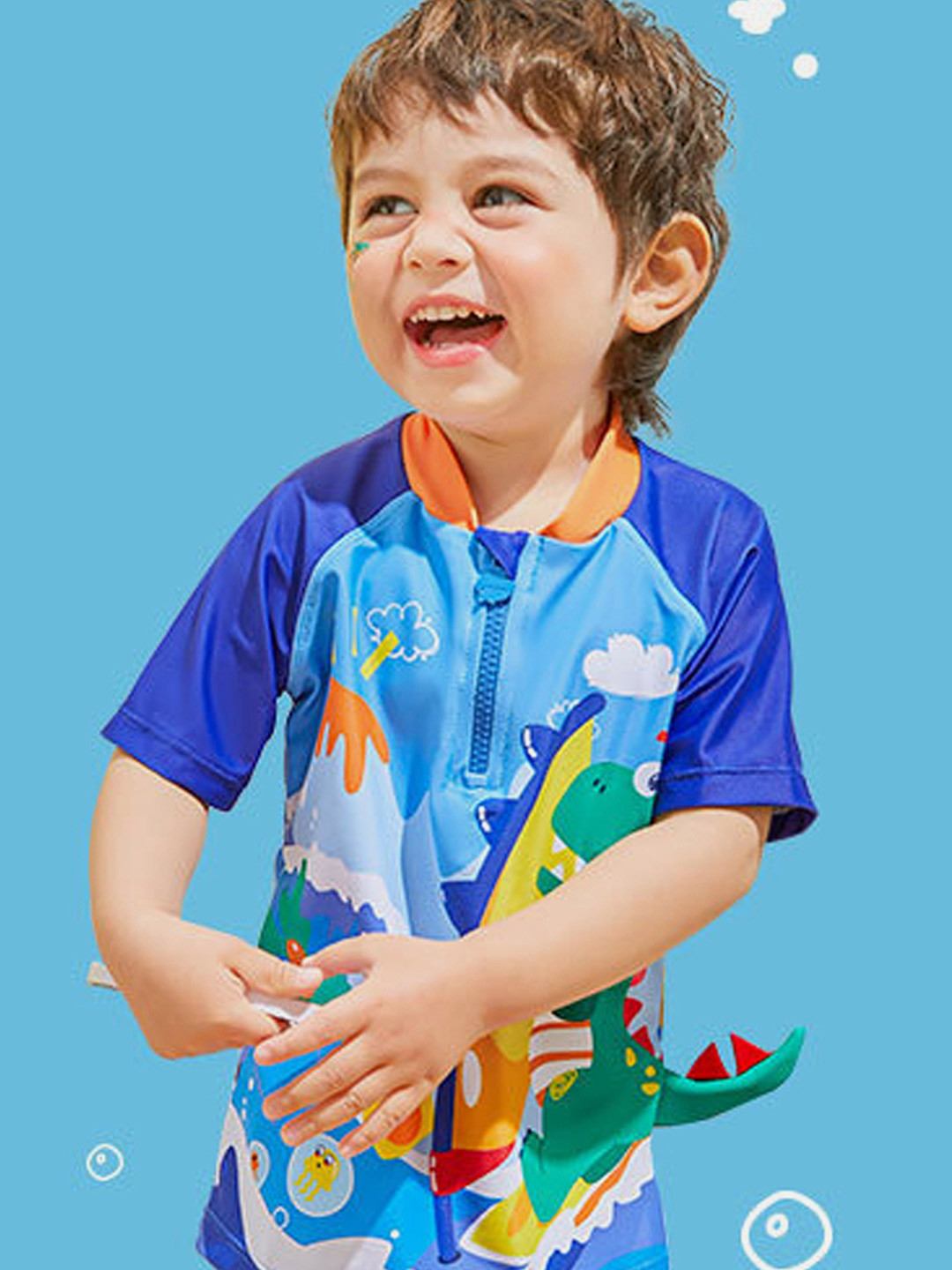 Little Surprise Box LLP Kids Printed UPF 50+ T-Shirt with Shorts & Cap Swim Set