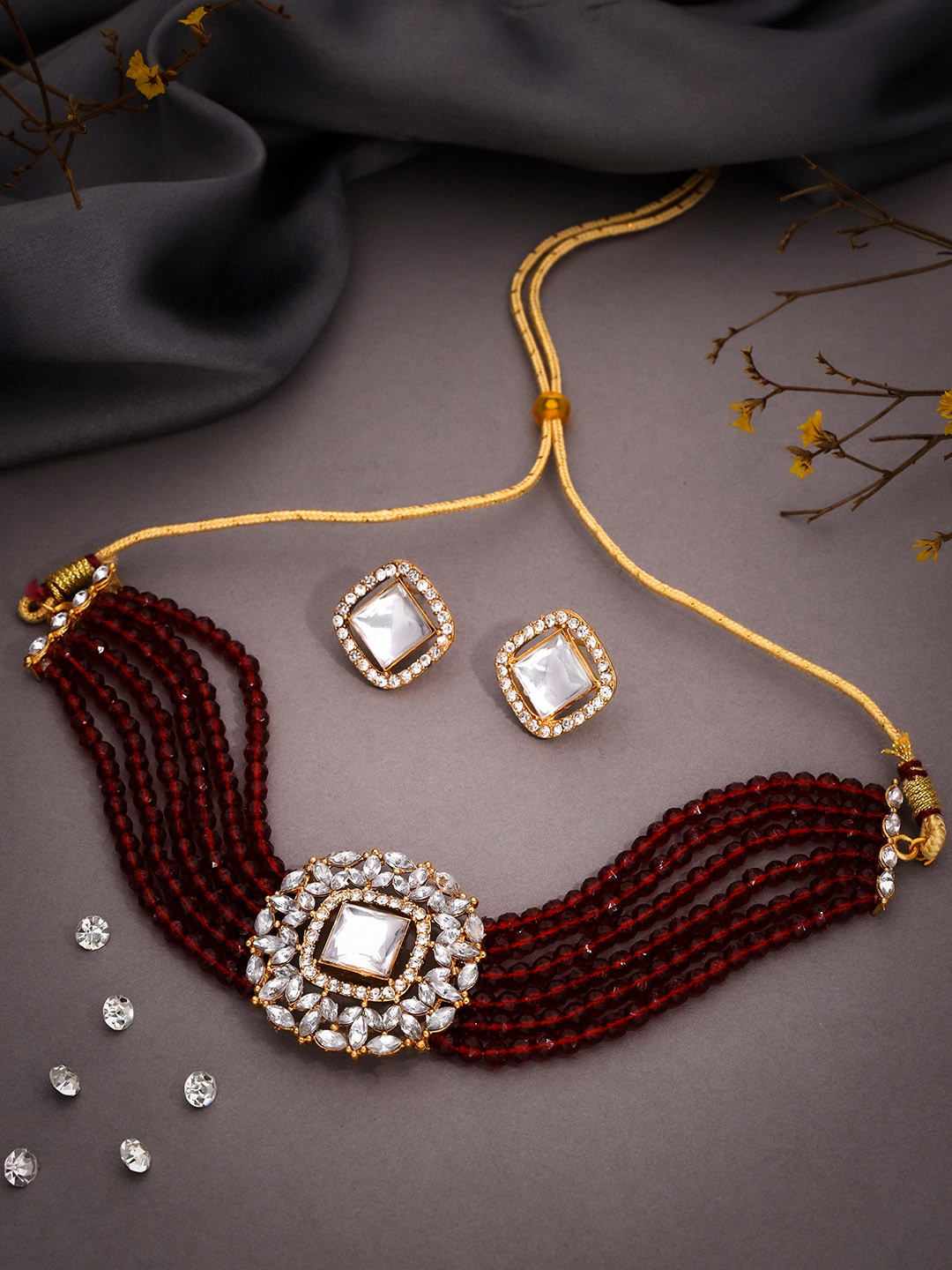 Brado Jewellery Gold-plated AD Stone Studded & Bedded Jewellery Set