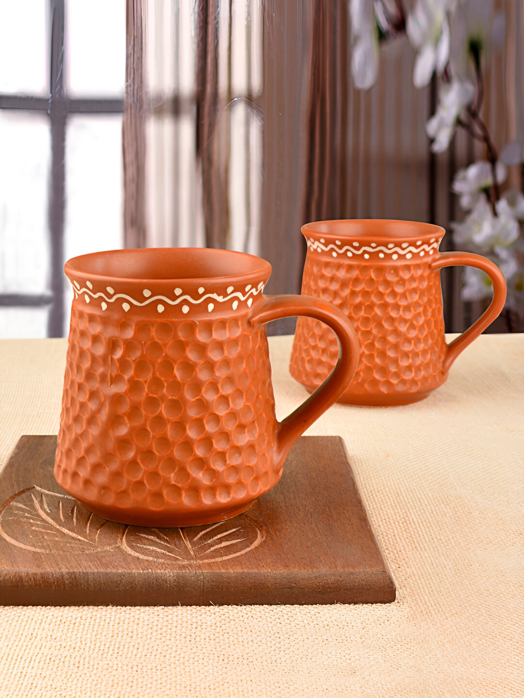StyleMyWay Vintage Brown Geometric Ceramic Microwave Safe 2 Piece Mugs-300ml