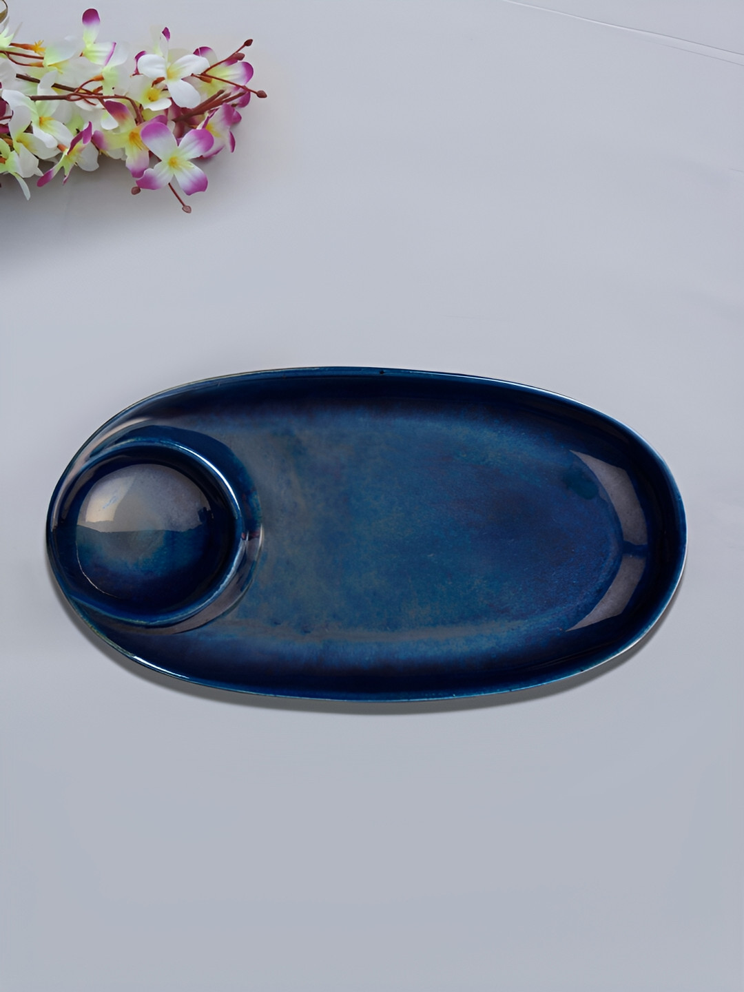 StyleMyWay Blue Ceramic Microwave Safe Food Platter