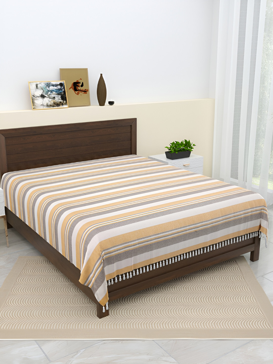 Aura Peach Striped Cotton 144 TC Queen Bedsheet -89 x 98 inches