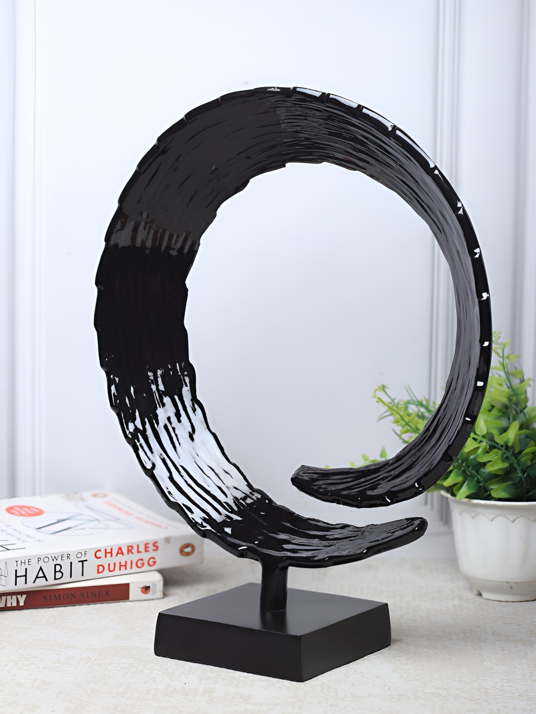 Decor de Maison Serene Ripples Ring Black Metal Metallic Living Room Large Showpiece - 4 Inches