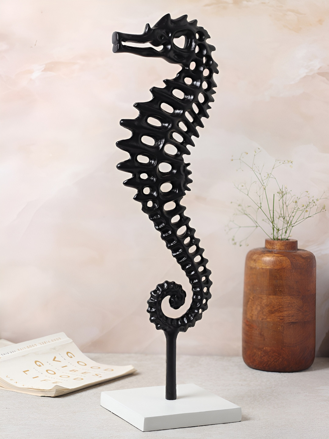 Decor de Maison Regal Poseidon Seahorse Black Metal Metallic Living Room Large Showpiece - 5 Inches