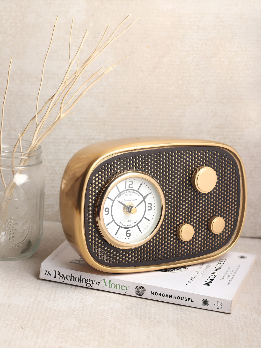 Decor de Maison Radio Wave Gold Metal Large Display Rectangle Battery Analogue Table Clock