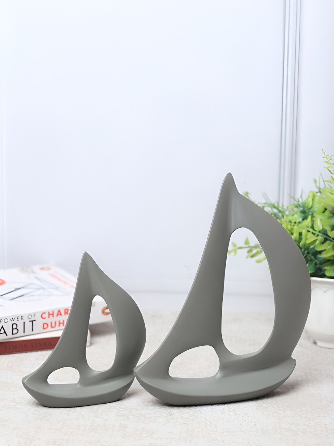 Decor de Maison Breeze Sailing Set Green Metal Metallic Home Office Set of 2 Large Showpieces - 2 Inches