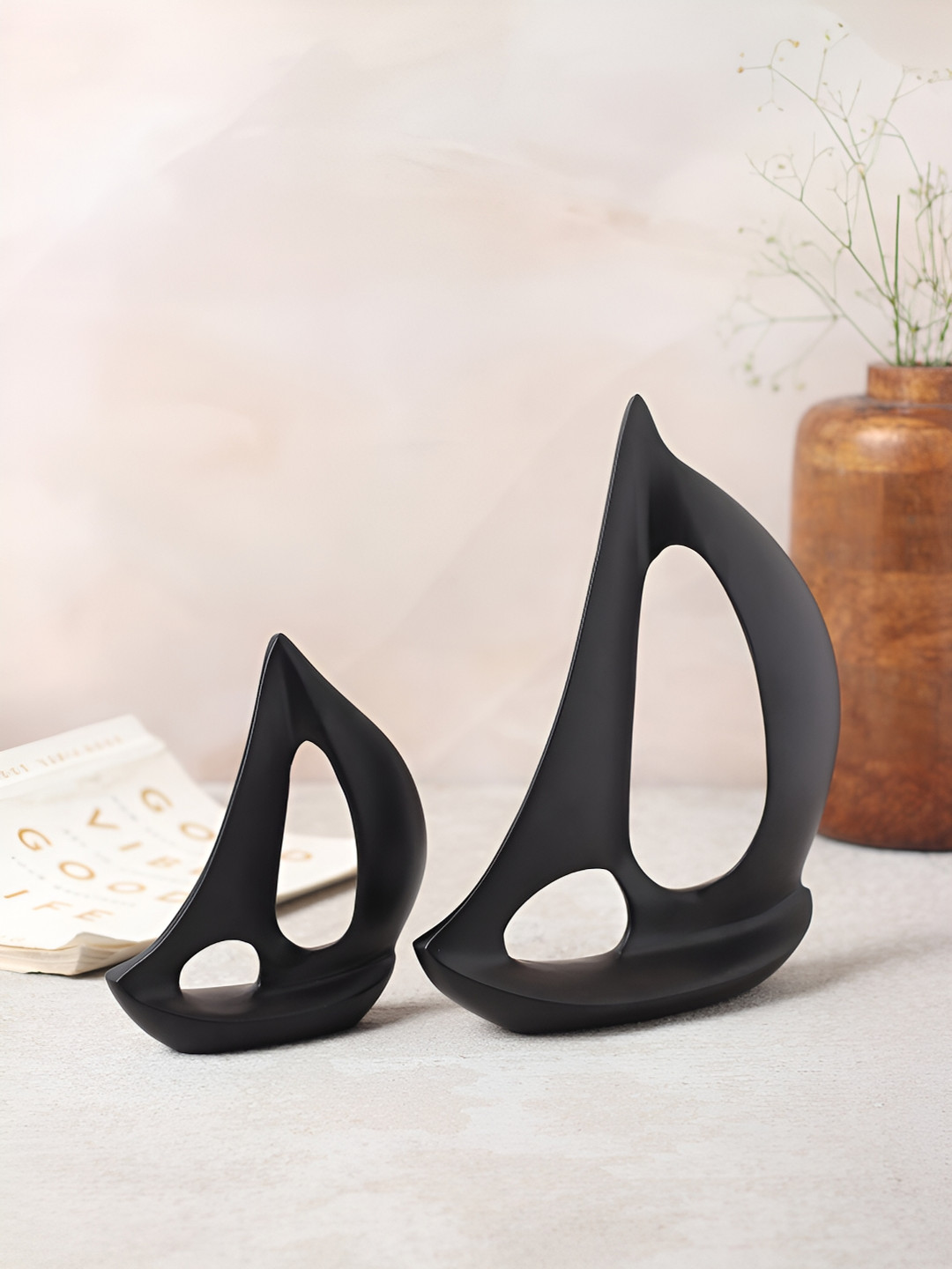 Decor de Maison Breeze Sailing Black Metal Metallic Living Room Set of 2 Large Showpieces - 2 Inches