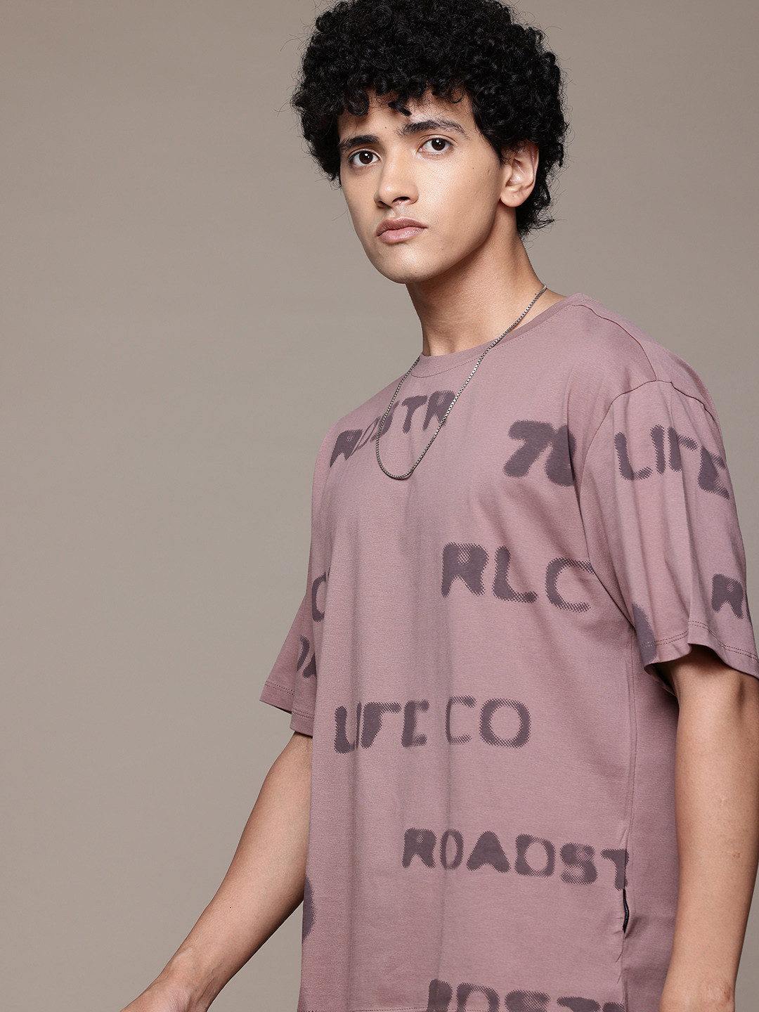 The Roadster Lifestyle Co. Brand Logo Print Drop-Shoulder Sleeves Pure Cotton T-shirt