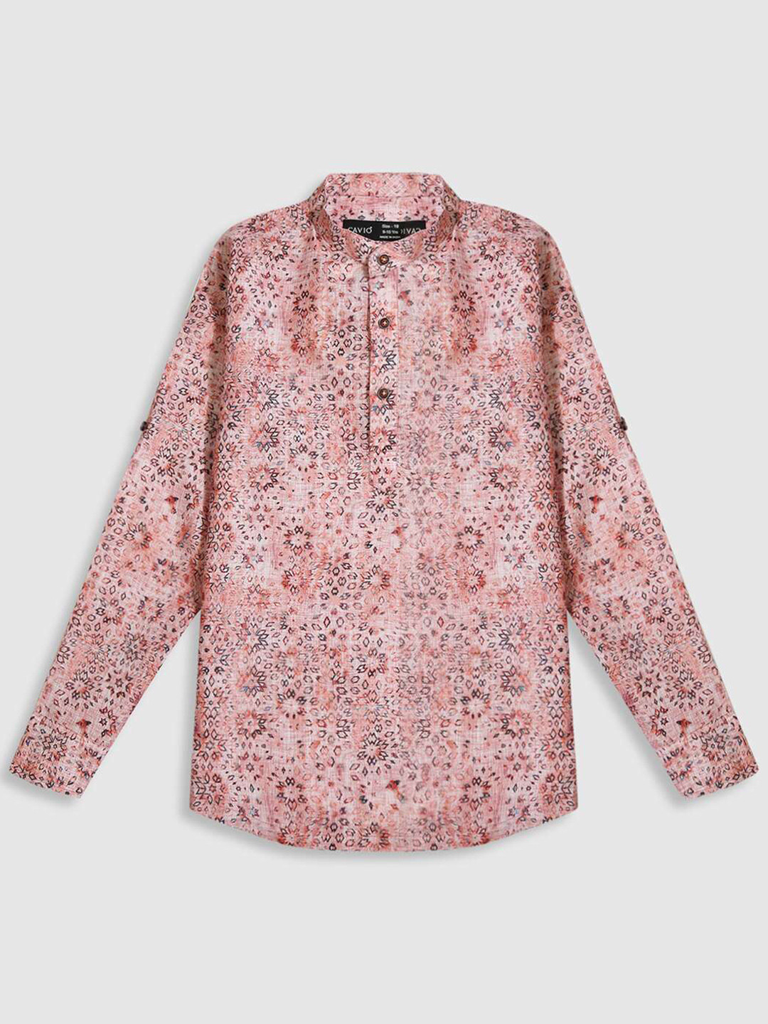 CAVIO Boys Standard Abstract Printed Cotton Mandarin Collar Opaque Casual Shirt