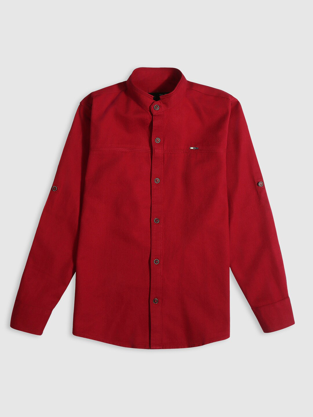 CAVIO Boys Standard Fit Mandarin Collar Long Roll-Up Sleeves Cotton Casual Shirt