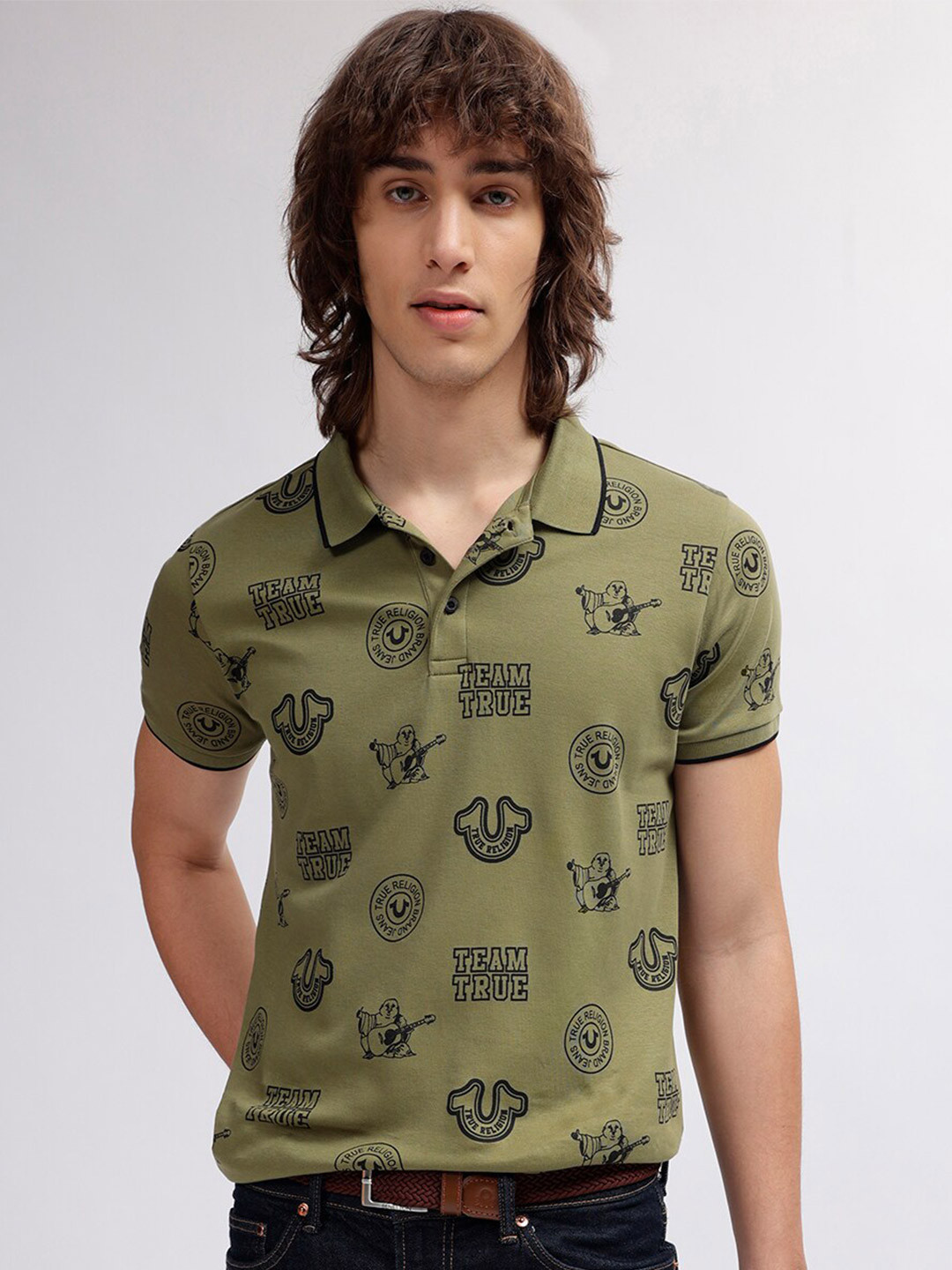 True Religion Conversational Printed Polo Collar Pure Cotton T-shirt