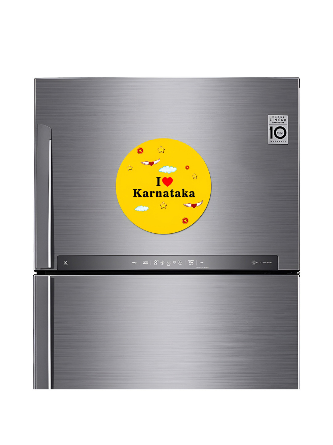 ARTBUG Yellow & Black I Love Karnataka City Printed Fridge Sticker Magnet