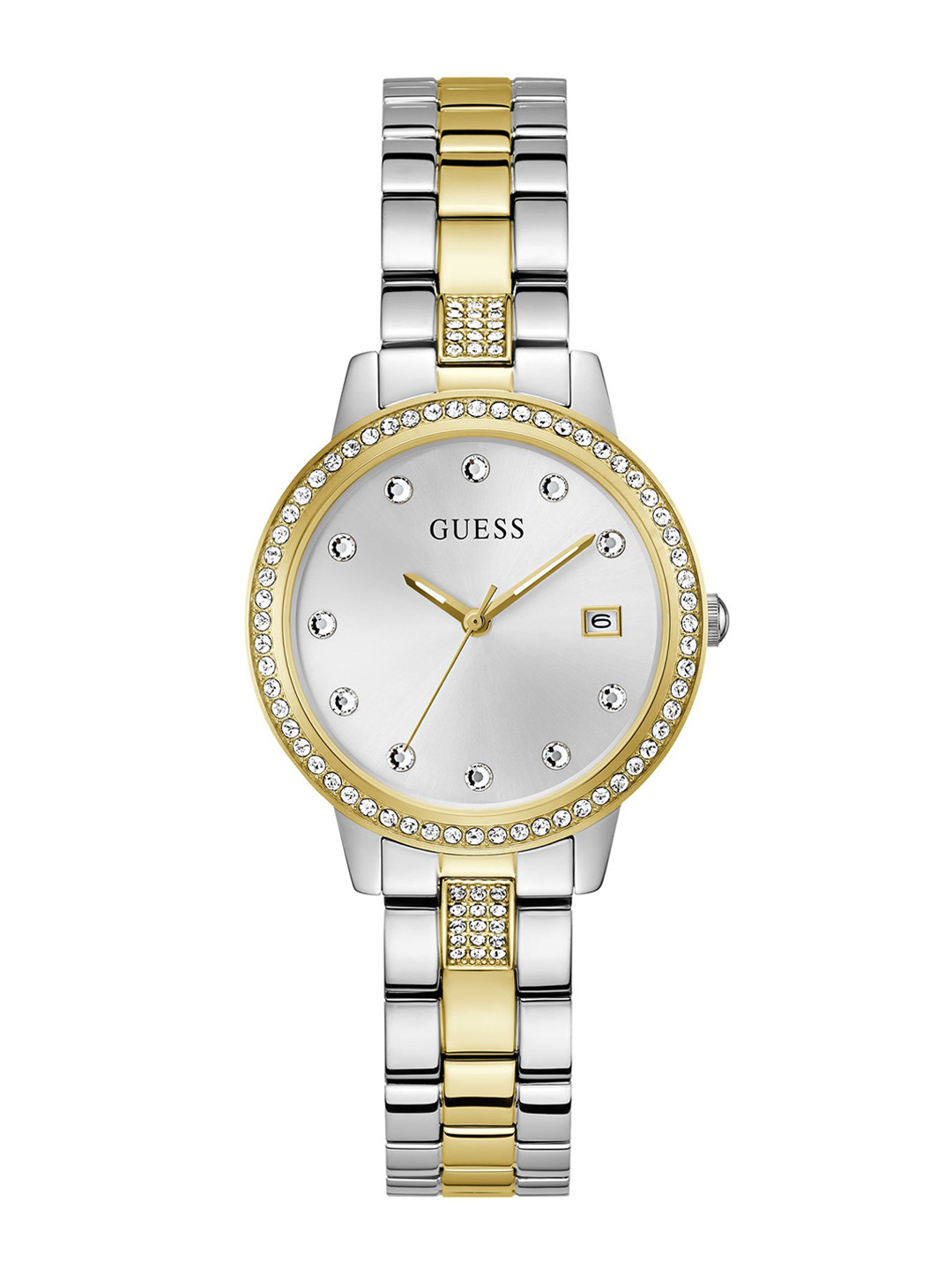 GUESS Women Embellished Dial & Stainless Steel Analogue Calendar Watch GW0725L1