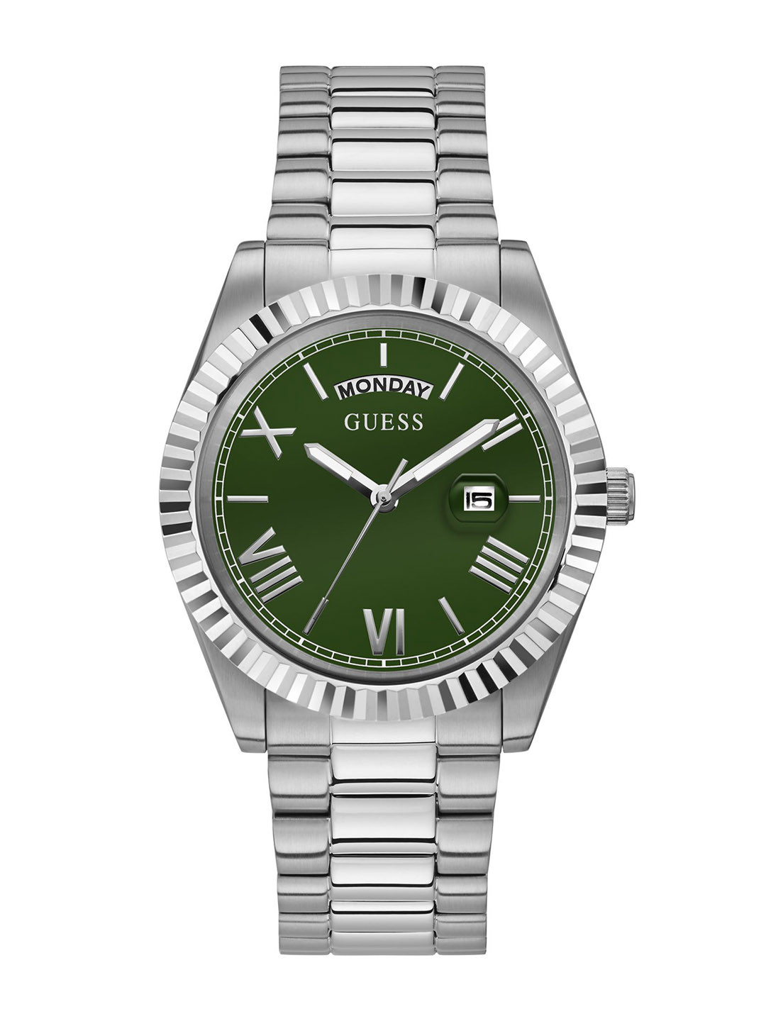 GUESS Men Stainless Steel Straps Analogue Date Aperture Watch GW0265G10