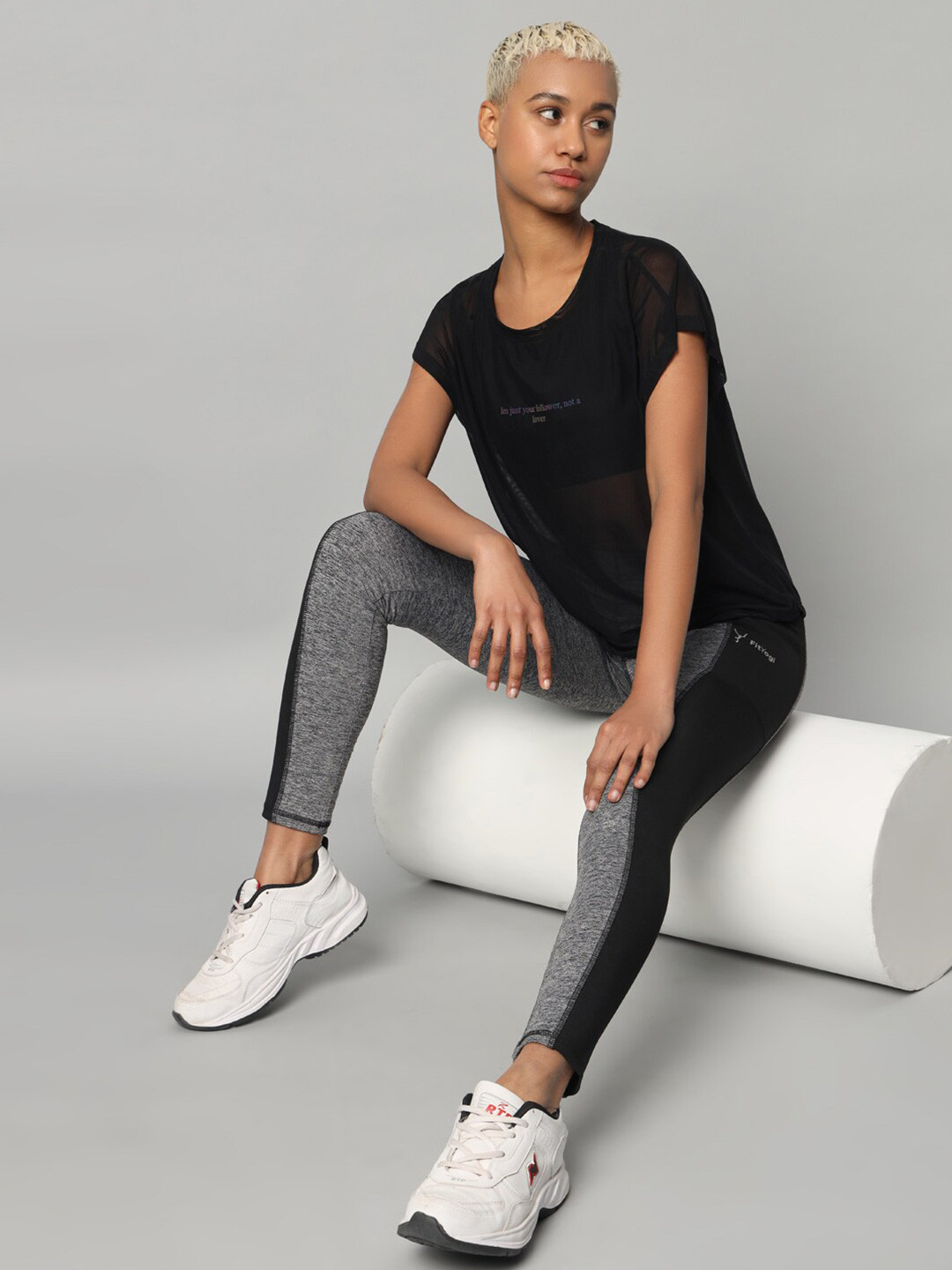 MKH Typographic Printed Extended Sleeves Dri-FIT Semi Sheer Relaxed Sports Fit T-shirt