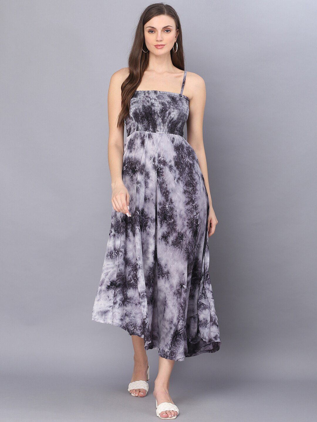 Vastralay Tie and Dyed Smocked Fit & Flare Midi Dress