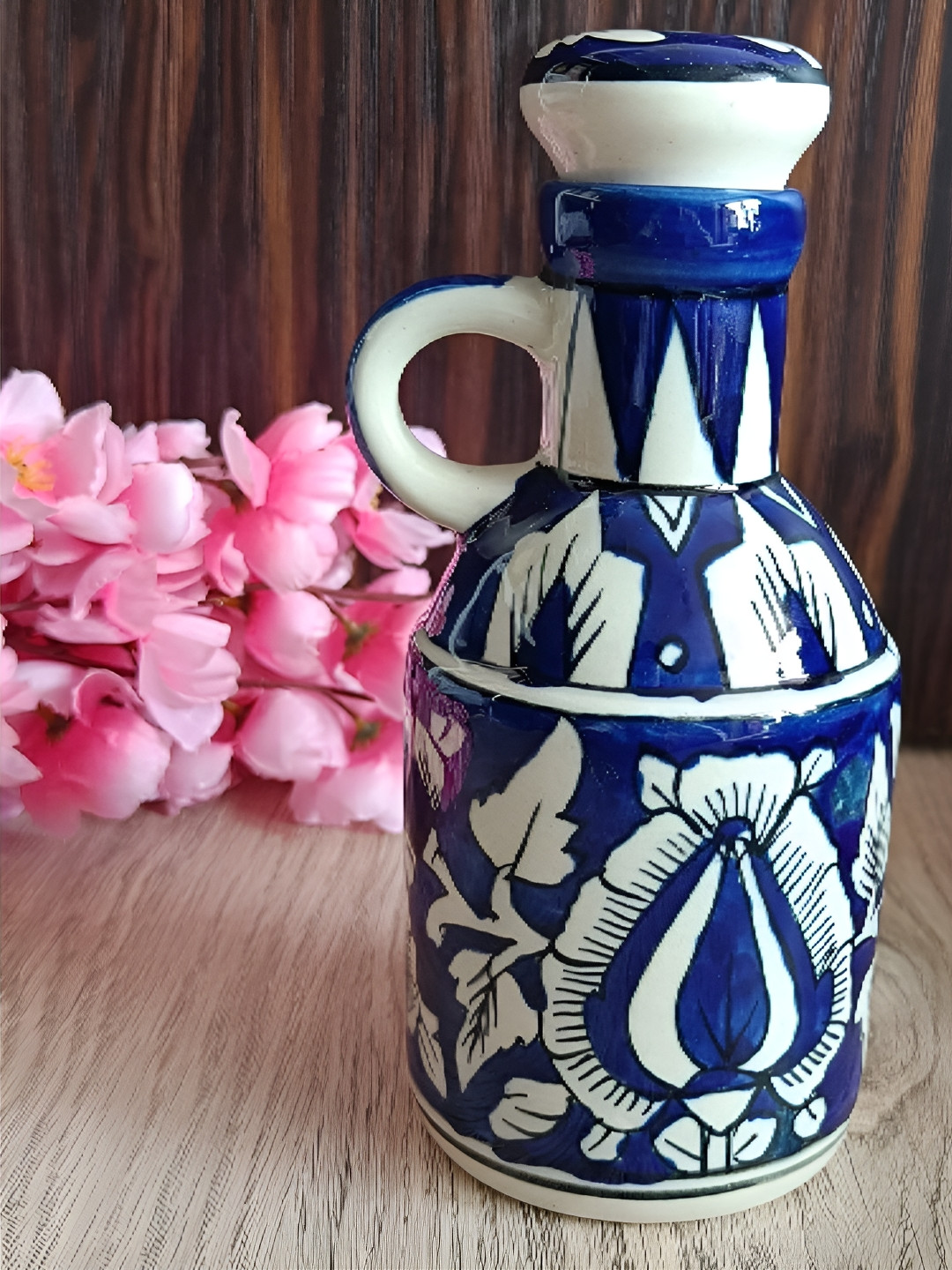INDIA MEETS INDIA Blue & White  Printed Ceramic Oil Dispenser 500 ml