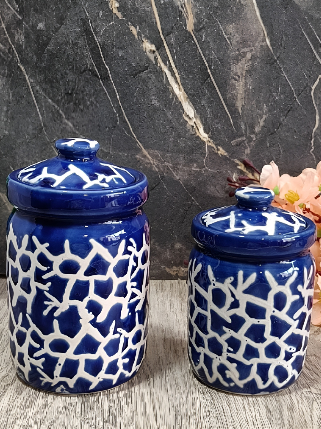 india Meets india Blue Abstract Ceramic 2 Piece Flip Top Canister