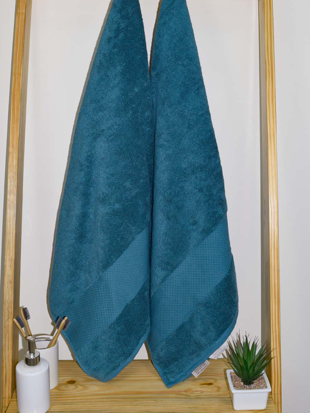 Aura Turquoise Blue 2Pcs Organic Cotton 610 GSM Bath Towels