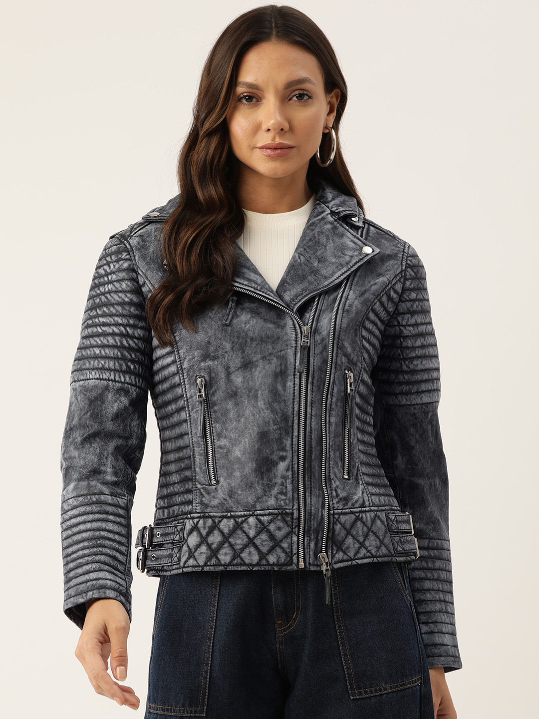Leather Retail Women Solid Leather Biker Jacket