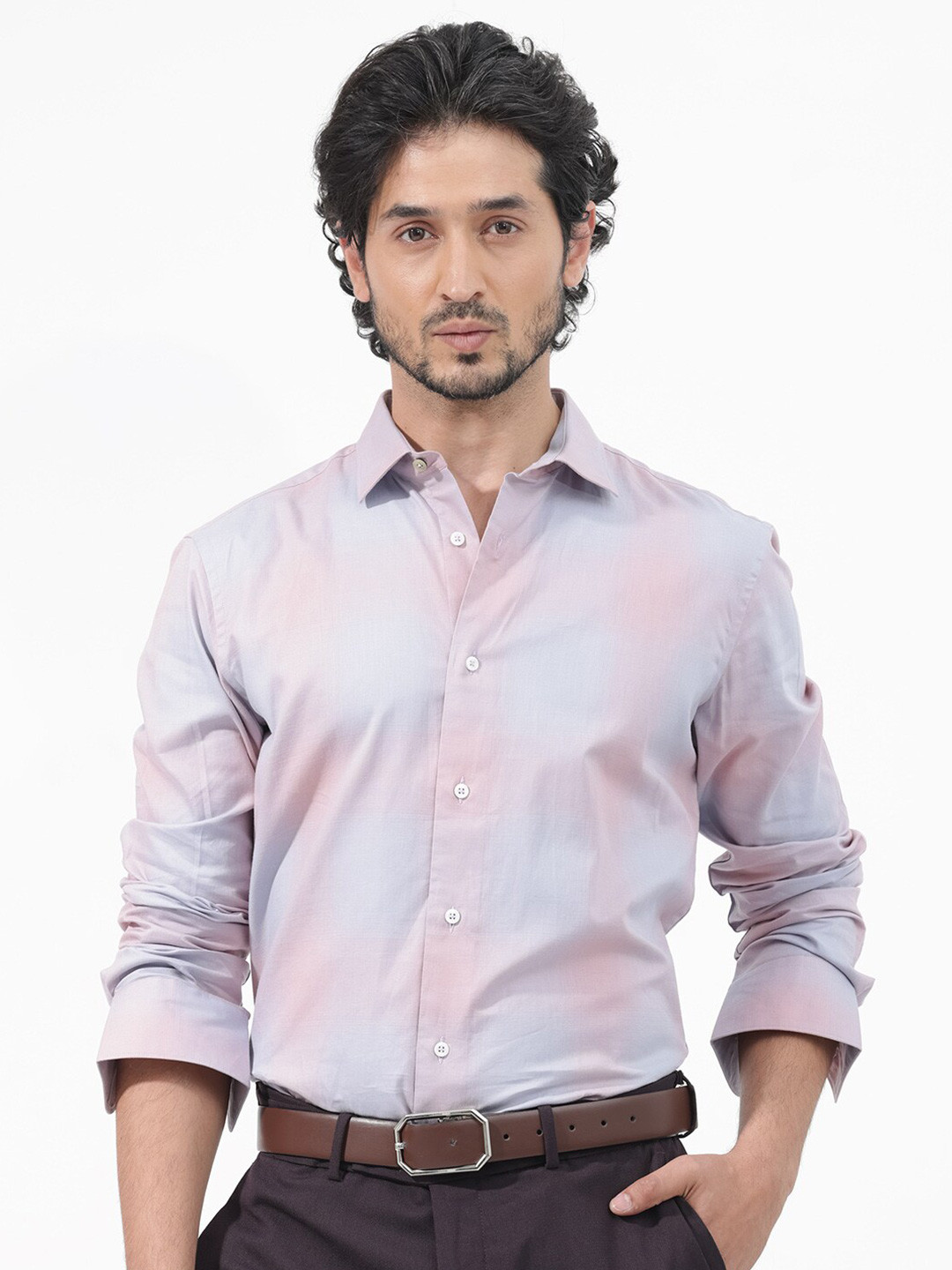 RARE RABBIT Men Gabin Regular Fit Checked Spread Collar Shirt