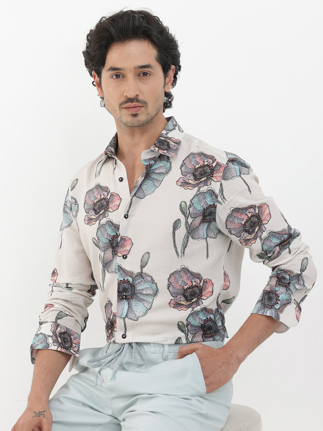RARE RABBIT Men Saddle Regular Fit Floral Opaque Printed Shirt