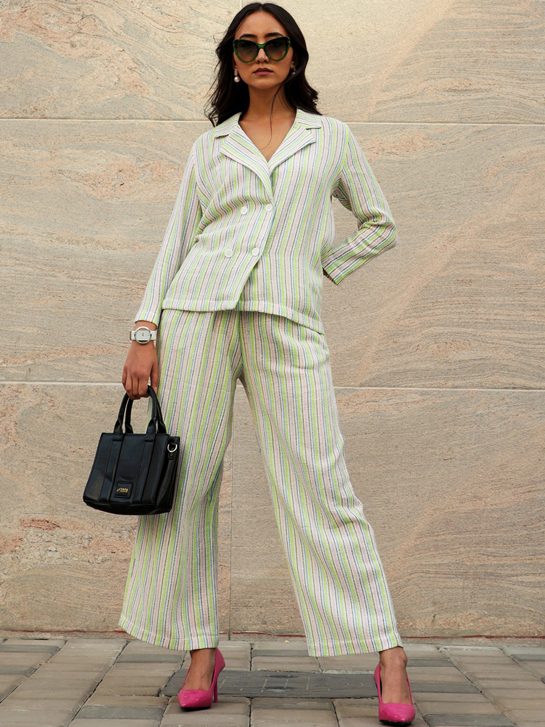 PINACOLADA Striped Pure Cotton Top With Trouser Co-Ords