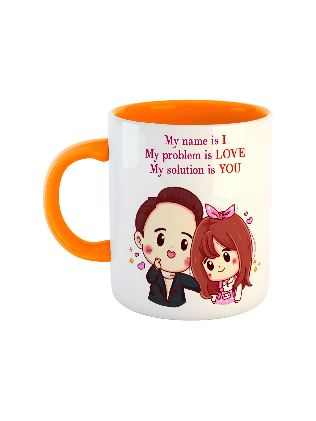 ARTBUG White & Orange Text Or Slogans Printed Ceramic Glossy Mug 350ml