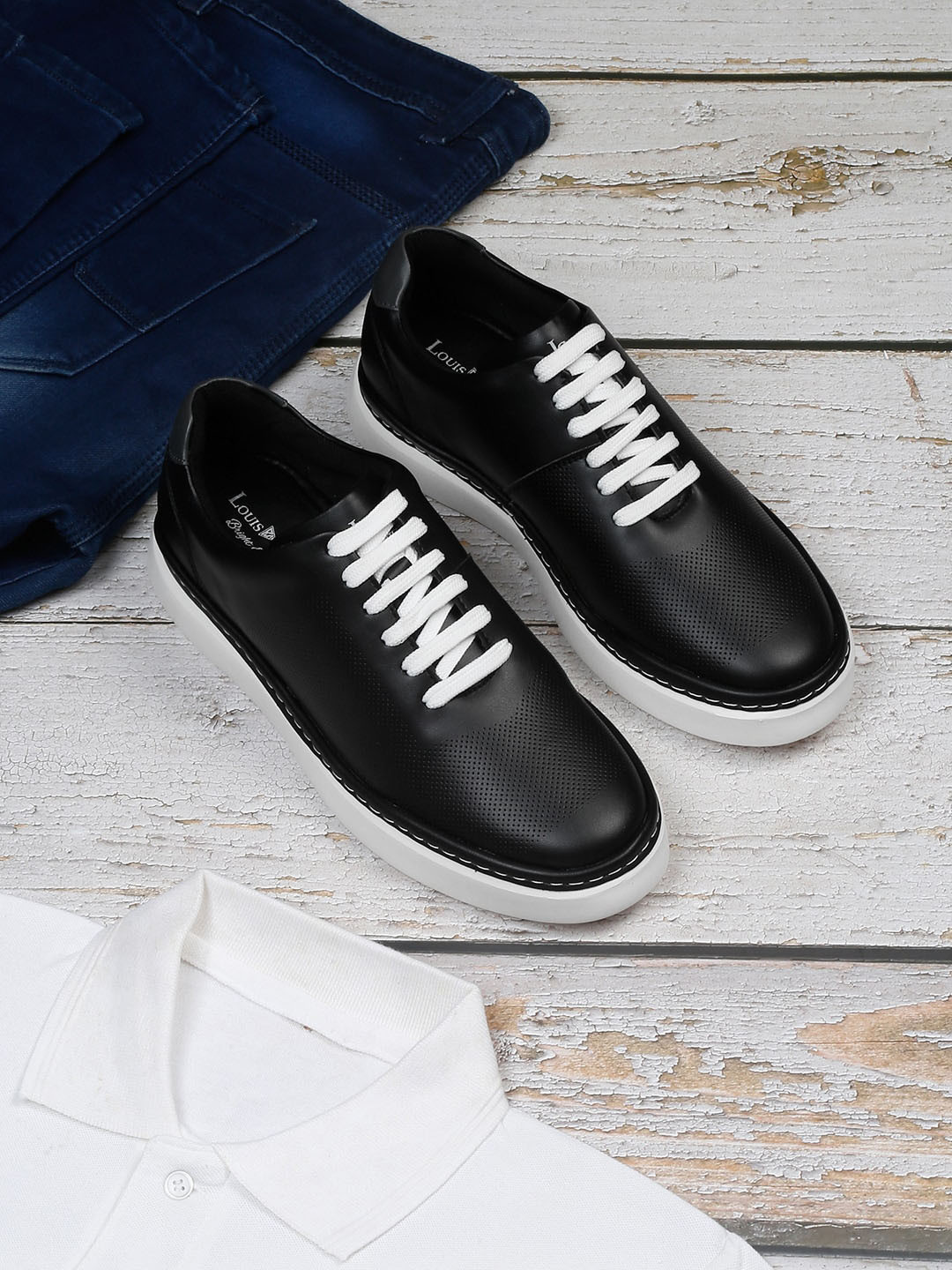 LOUIS STITCH Men's Casual Dotted Black Sneakers