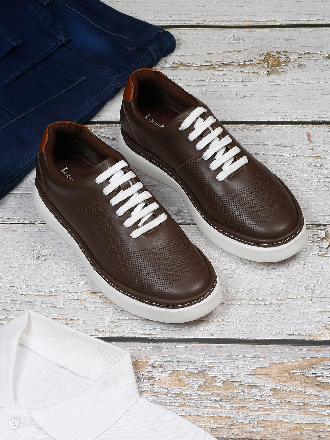 LOUIS STITCH Men Brown Dotted Casual Sneakers