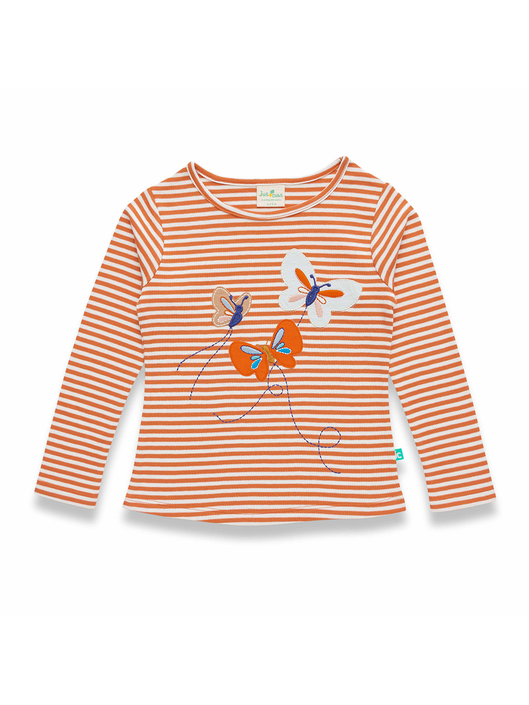 JusCubs Girls Striped Round Neck Long Sleeves Applique Cotton T-shirt