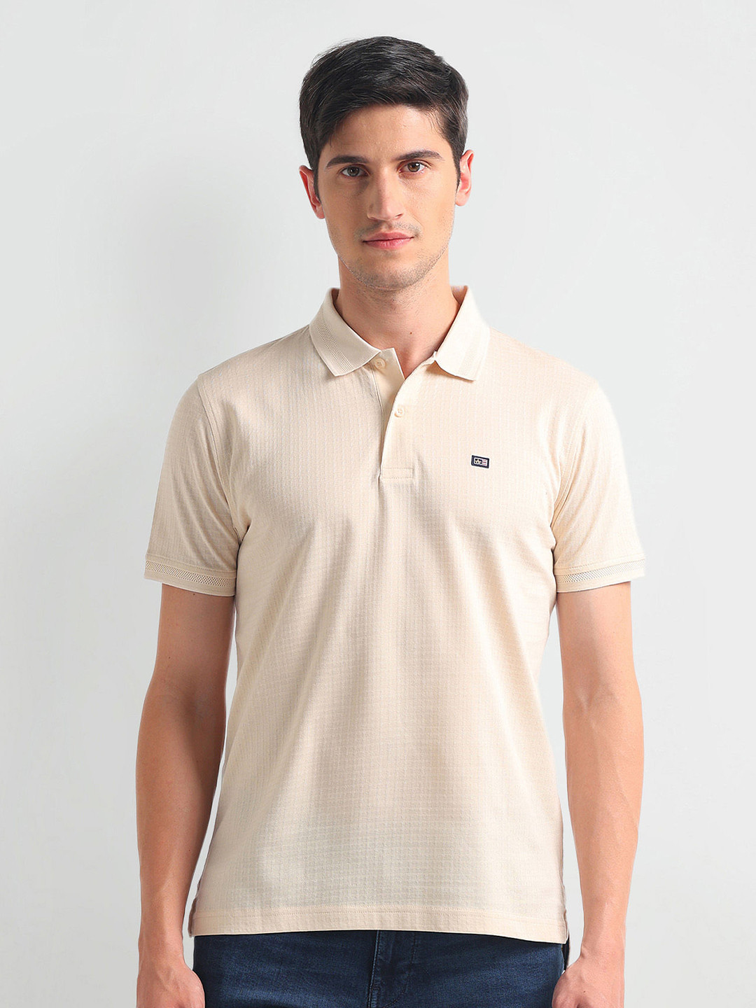 Arrow Sport Textured Polo Collar Short Sleeves Cotton Regular Fit T-shirt