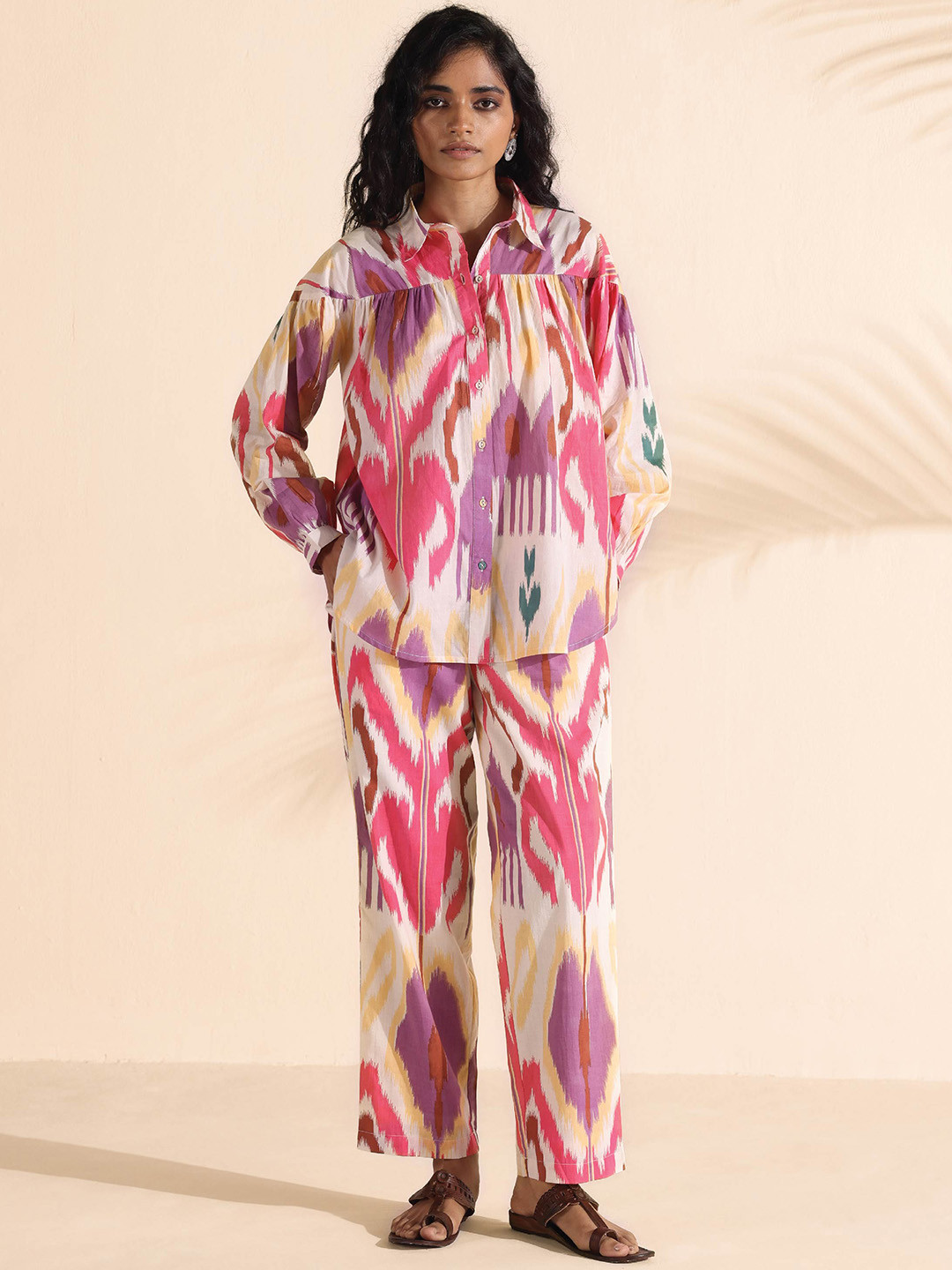 trueBrowns Malang Ikat Printed Pure Cotton Shirt With Trouser Co-Ords