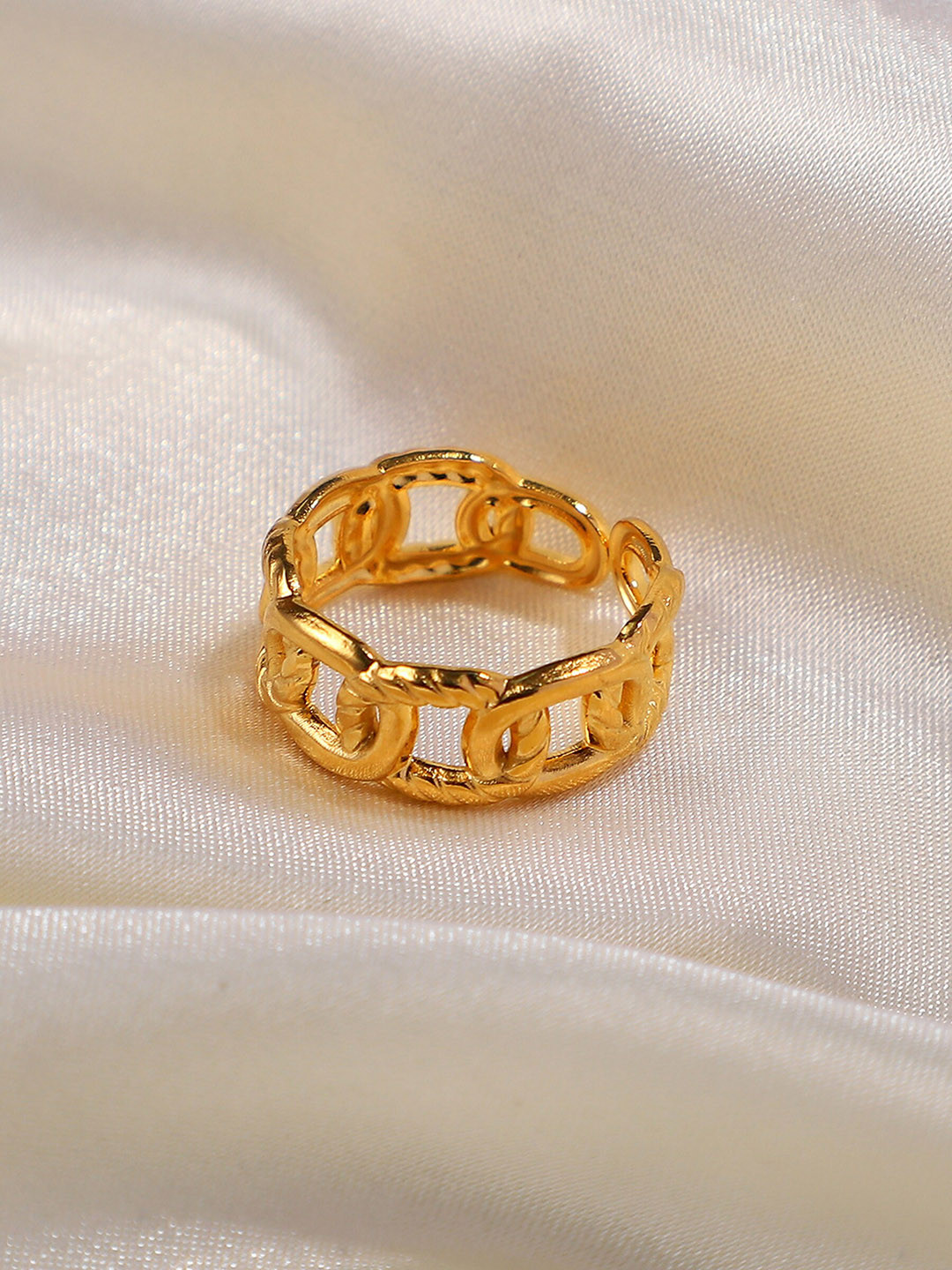 Avyana 18KT Gold-Plated Stainless Steel Link & Rope Ring
