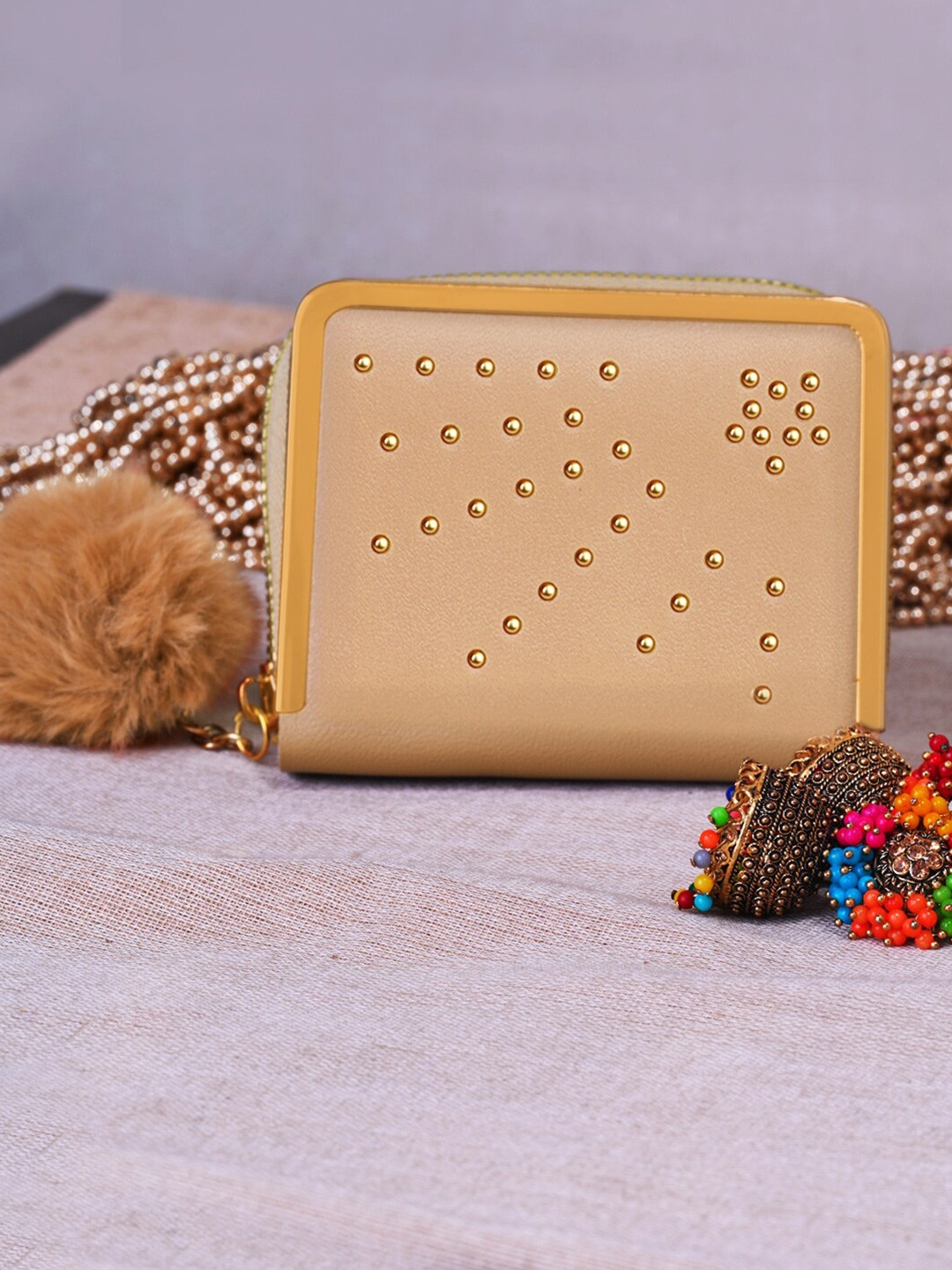 DressBerry Khaki Women Embellished Zip Around Wallet