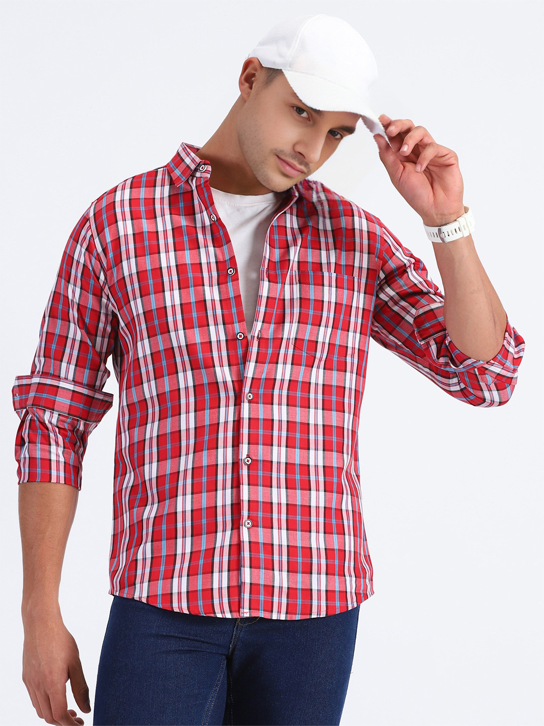 MISCHIEF MONKEY Classic Tartan Checked Spread Collar Long Sleeves Cotton Casual Shirt