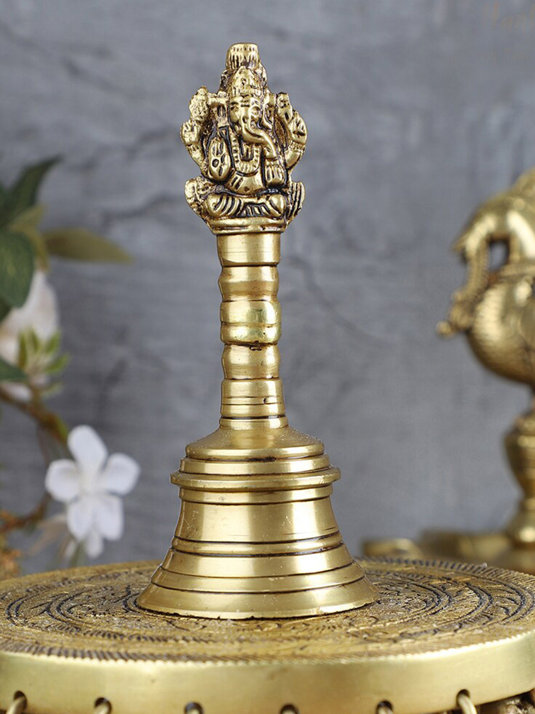 Two Moustaches Brown Brass Pooja Hand Bell