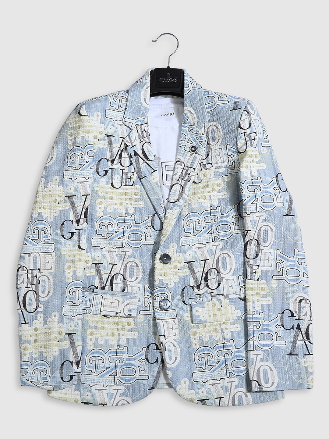CAVIO Boys Typographic Printed Single-Breasted Blazer With Crew-Neck T-Shirt